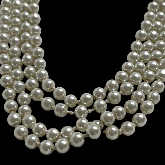 VTG 50'S HIGH LUSTER PEARL GLASS BEAD NECKLACE FLAPPER 60” AND STRETCH BRACELET - Picture 5 of 6
